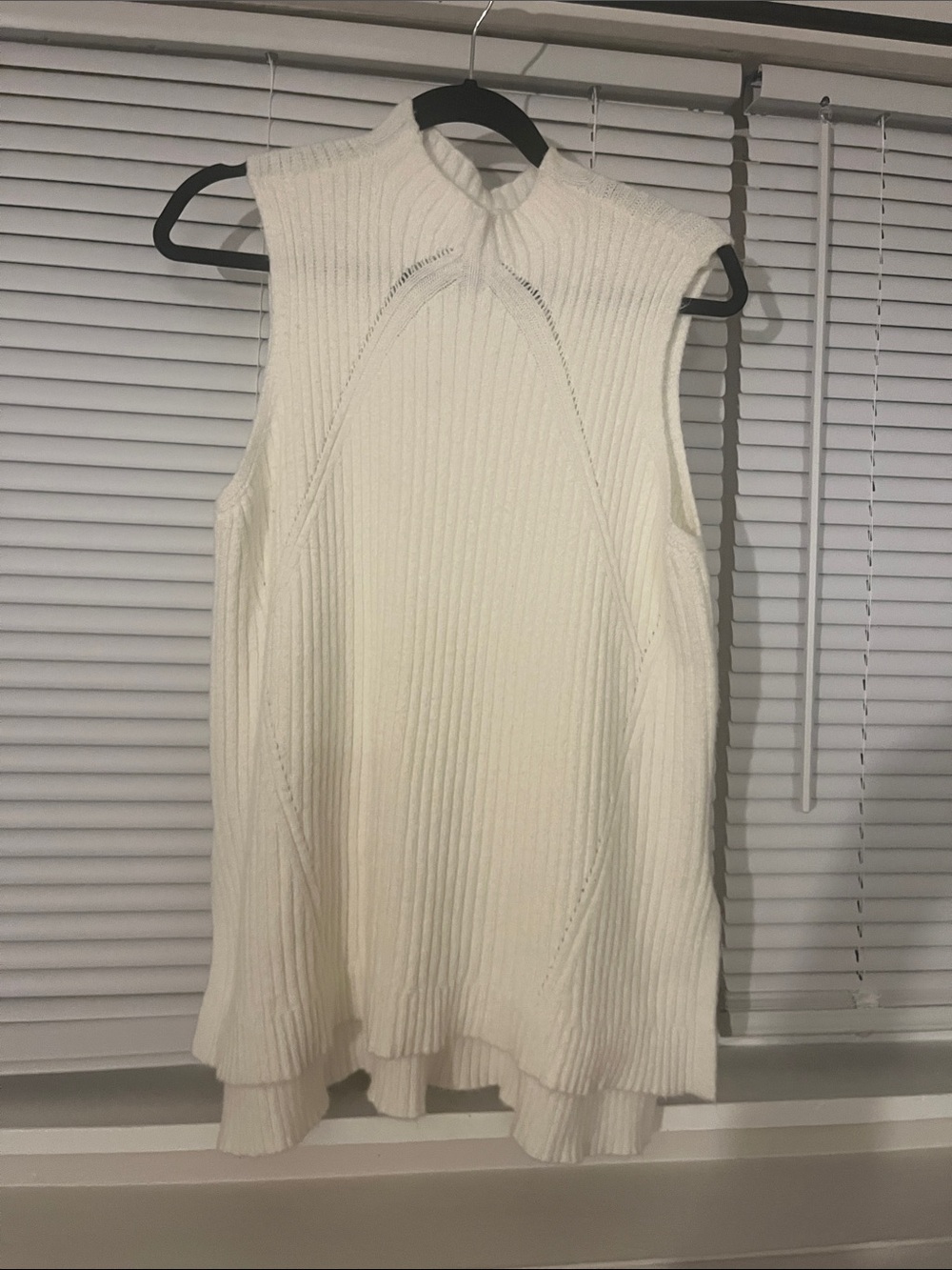 Elle Cream Ribbed Sleeveless Mock Neck Tunic